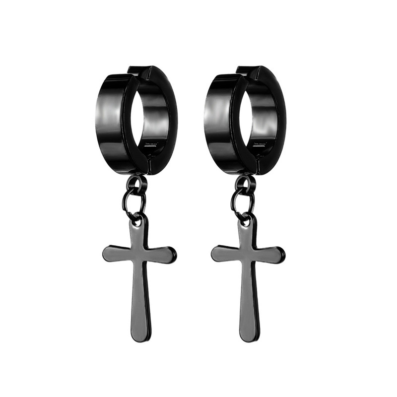 1 Piece Fashion Cross Titanium Steel Plating Drop Earrings display picture 2