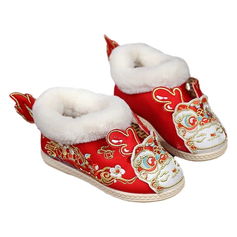 Детская обувь Ханфу, старые пекинские девчачьи сапоги, детская обувь, девчачьи туфли с вышивкой, зимние бархатные хлопчатобумажные туфли, новогодние туфли, новогодние туфли