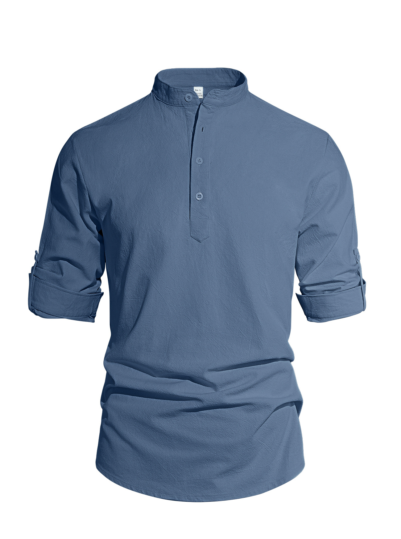 Nuevo cross-border camisa casual de hombre de moda de cuello de algodón y lino de manga larga camisa casual de color sólido para hombres