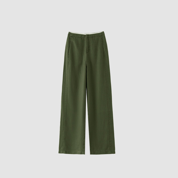 Beech Wood Green Raindrop Linen Tencel Linen Pants for Women, Summer Thin Wide-Leg Pants, High-Waisted Narrow Straight-Leg Pants for Tall Women, Slimming Effect