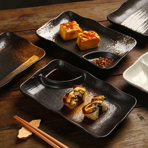 Cross-border ceramic divided plate with vinegar plate, snack dumpling plate, sushi dish plate, Japanese and Korean barbecue snack plate