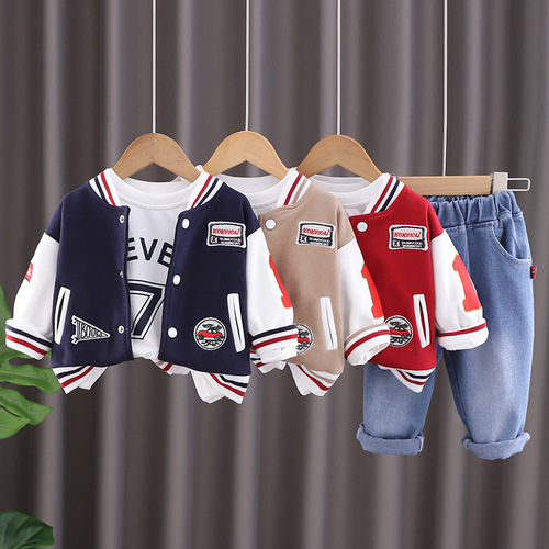 Children's Autumn Long-Sleeve Casual Set  New Spring and Autumn Baby Trendy Baseball Suit Three-Piece Dropshipping