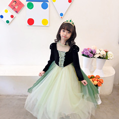 The 2024 New Women's Children's Black Velvet Green Gradient Dress is Exquisite and Anna Princess Style