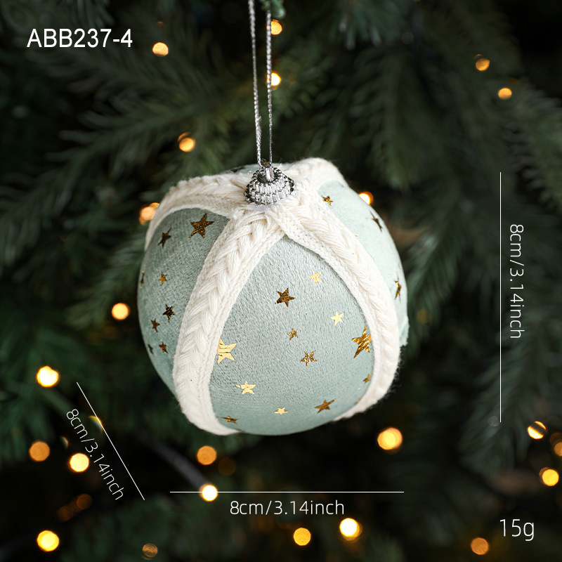 Nuevos productos transfronterizos 8CM bola de espuma colgante árbol de Navidad colgante decoración bola de estrella tela impresa bola decoración