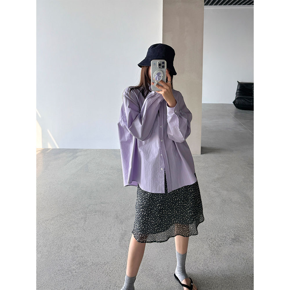 【王琪芝】纯棉廓形衬衫女春宽松长袖百搭显瘦通勤翻领上衣WQ210