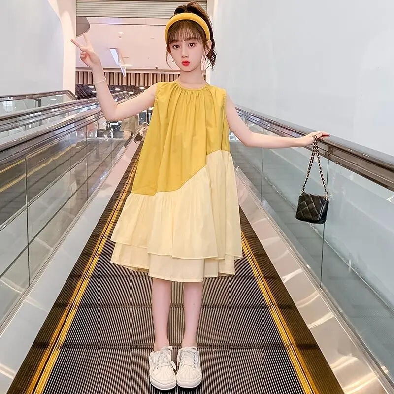 Girls' Dress 2026 New Summer Style Children's Thin Trendy Color-Blocking Dress Big Girl Summer Outfit Internet Celebrity Dress Girls' Dress 2026 New Summer Style Children's Thin Trendy Color-Blocking Dress Big Girl Summer Outfit Internet Celebrity Dress