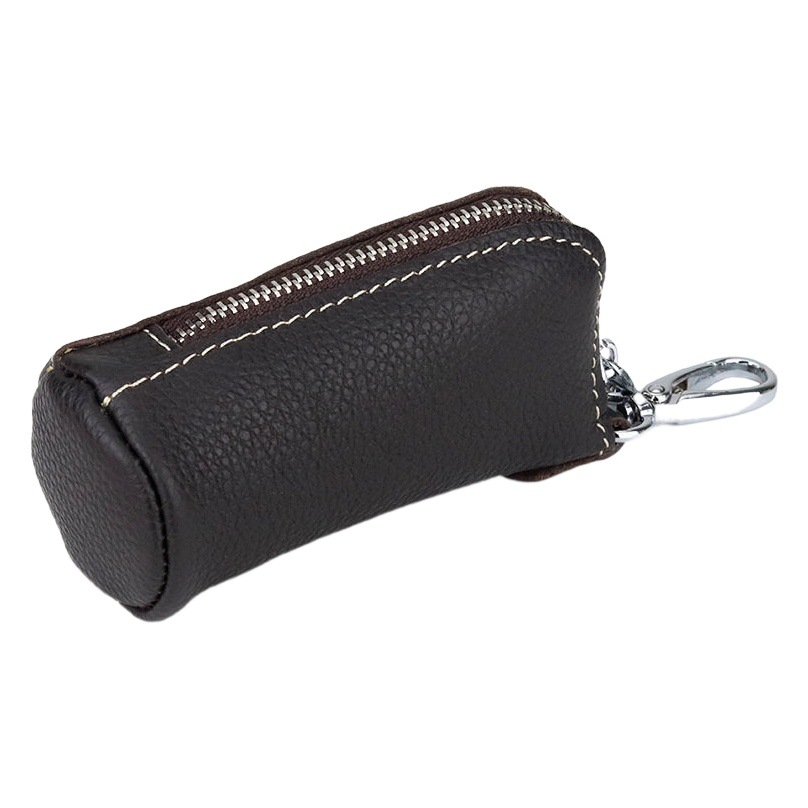 Genuine Leather Bucket-Style Key Pouch for Men and Women, with Zipper, Large Capacity, Cute and Multifunctional Car Key Holder Small Bag