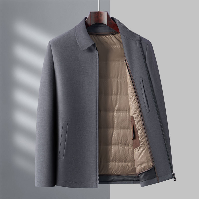 Men's Jacket Autumn and Winter White Duck Down Jacket Middle-aged High-end Business Casual Men's Jacket Dad Lapel Top