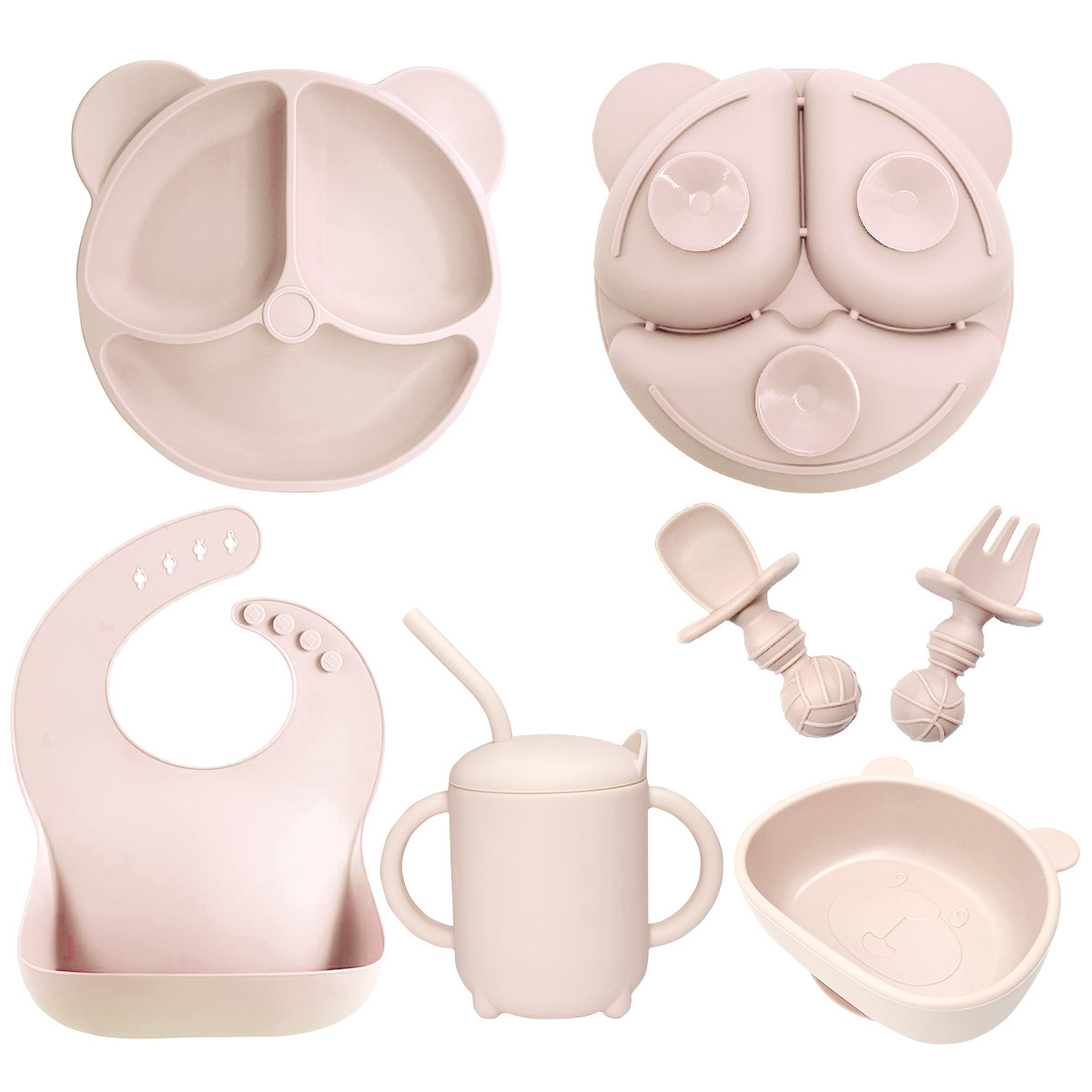 Suministro directo de fábrica bebé vajilla de silicona Niños Bebé integrado suplemento alimenticio tazón traje de alimentación Placa de silicona oso