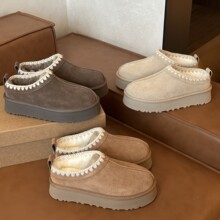 软皮版~雪地靴女2025新款冬季桑坡休闲厚底毛线编织加绒棉鞋外穿