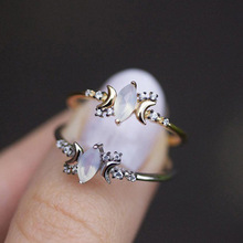 龙瑞跨境热卖欧美时尚镶嵌澳宝蛋白石冷淡风星星月亮戒指厂家批发