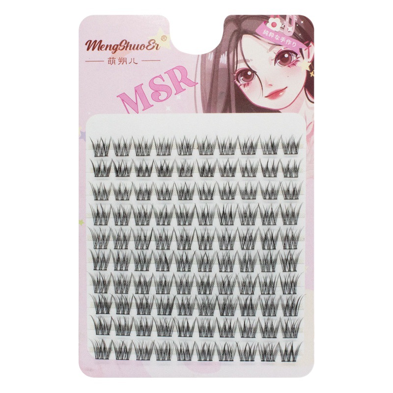Mengshu'er sección perezosa pestañas cola de pez novato auto-injerto de un solo racimo pestañas postizas tallo negro trilogía natural suave