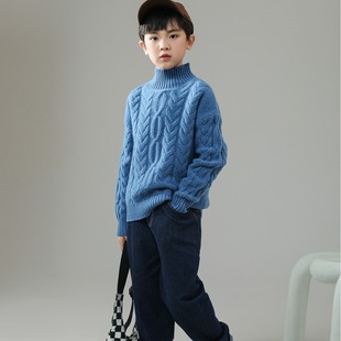 Children's 100% pure wool sweater heavy industry thickened boys' and girls' pullover turtleneck cashmere sweater baby bottoming shirt