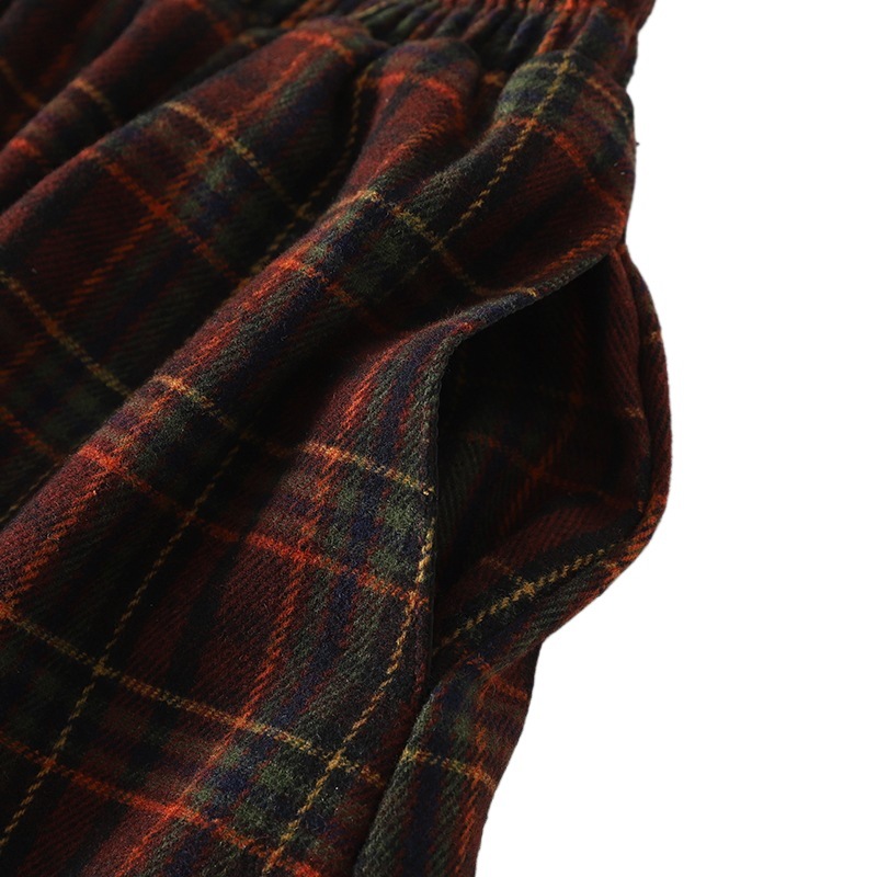Retro plaid autumn demi-season woolen red colored long skirt