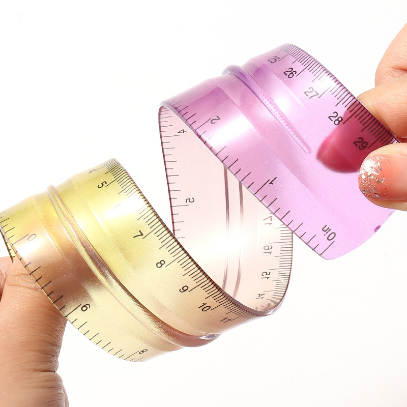 [Exclusivo transfronterizo] Papelería de color creativo de 30cm regla recta impresa bilateral pulgadas cm regla transparente de plástico
