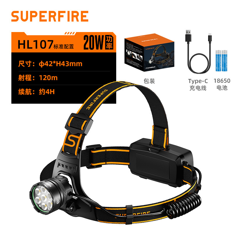 Shenhua HL107 inducción luz de cabeza pescador nocturno carga super brillante super larga duración 20W iluminación montada en la cabeza