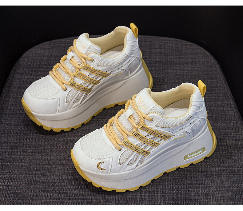 Giày sneaker nữ đế dày tăng chiều cao lưới thoáng khí mùa hè — Tím 5039, Trắng 5039, Vàng 5039 chi tiết 27
