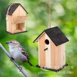 跨境木质鸟窝悬挂鸟房子鹦鹉蜂鸟喂食器diy涂鸦鸟巢装饰挂件鸟笼