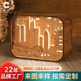 创意木雕灯3d立体光影小夜灯上海西安武汉城市景点纪念礼品木雕灯