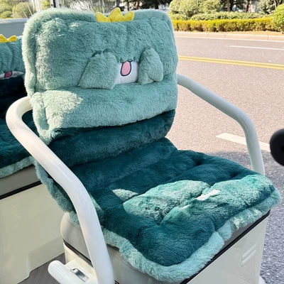 Electric car cushion Cover Plush Winter Lewei - green-small-dinosaur-front-row-80cm45cm