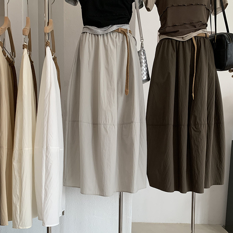 Kekezoon Patchwork Skirt Women's Summer New Style A-Line Skirt Mid-Length Elegant Belt Casual Skirt 8094 Kekezoon Patchwork Skirt Women's Summer New Style A-Line Skirt Mid-Length Elegant Belt Casual Skirt 8094