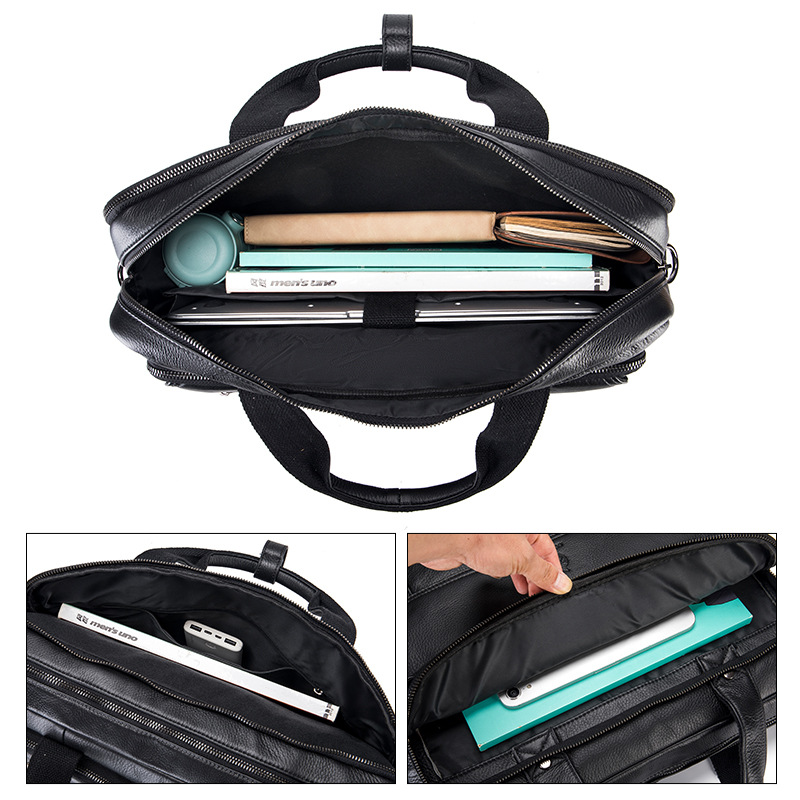 Túi xách nam da bò thật đeo vai phong cách retro, đựng laptop công sở — Màu đen