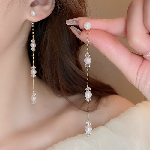 韩版时尚珍珠流苏耳环女轻奢高级感小众设计耳钉简约百搭个性耳饰
