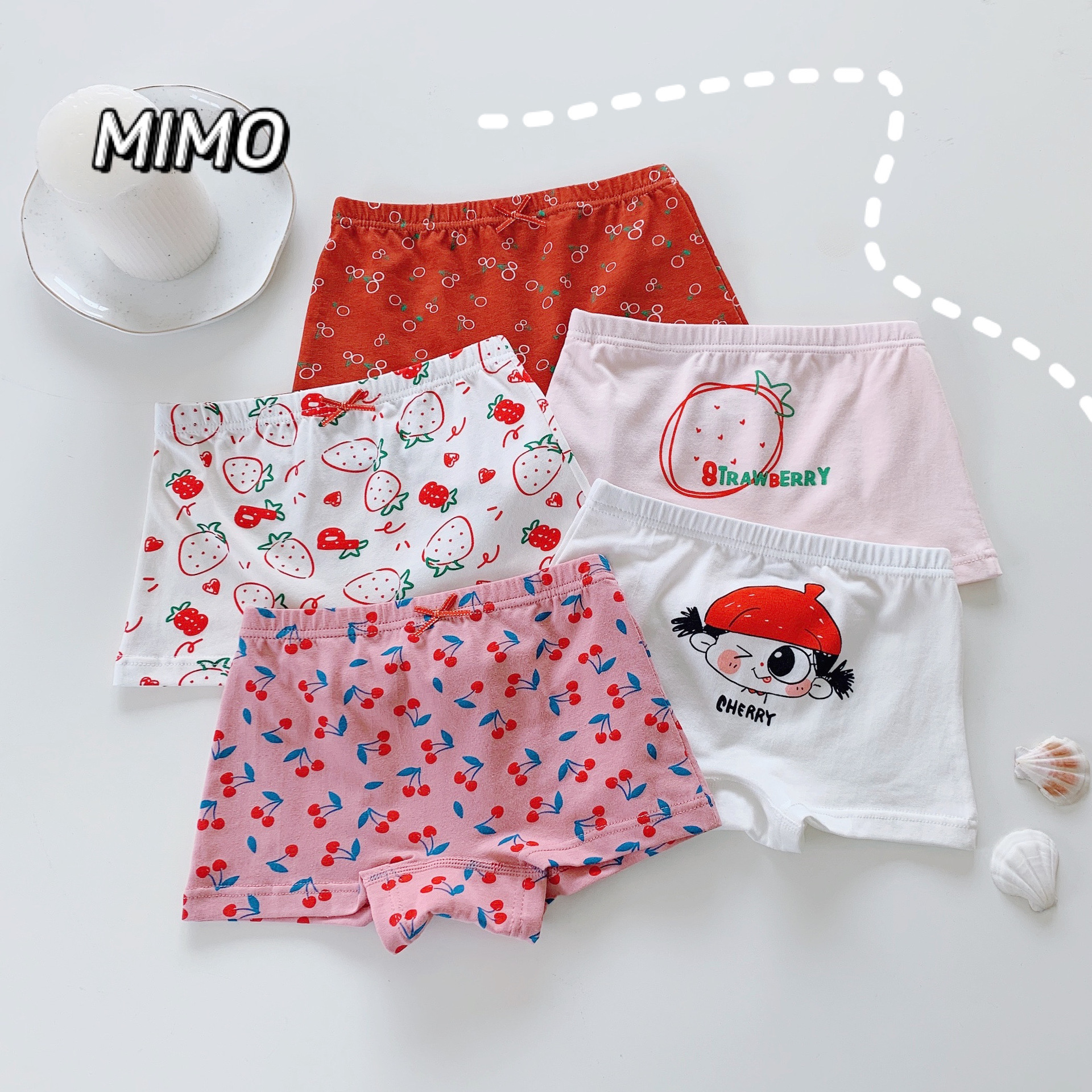咪莫MIMO新款儿童内裤五条装盒装四角裤女童卡通可爱平角裤批发