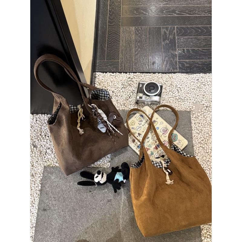 New Autumn and Winter Retro Trendy Underarm Shoulder Bag, Brown Suede Fashion Leopard Print Large Capacity Tote Bag