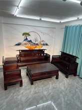 ♤新中式全实木沙发金花梨木客厅冬夏两用古典雕花菠萝格木红木