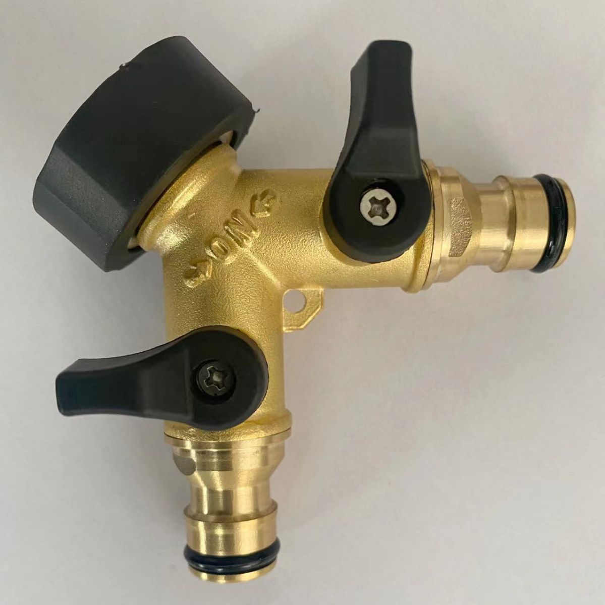 园林工具铜接头美式奶嘴型开关阀花园双通分流器园林两通分水器