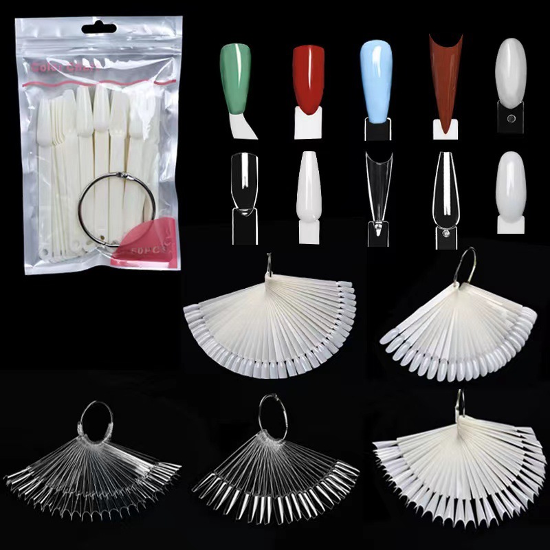 Nail Art Placa de color 50 piezas Tarjeta de color en forma de abanico arte de uñas multi-estilo esmalte de uñas pantalla color placa práctica tarjeta de color en stock