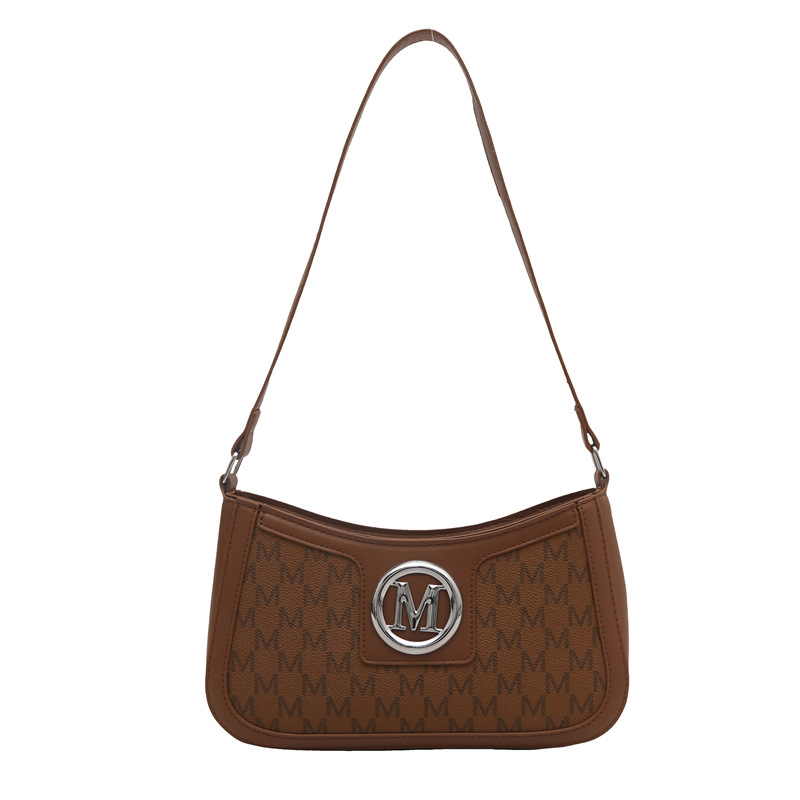 Bolsas debajo de las axilas para mujeres 2025 primavera nueva moda texturas francesas nicho bolsas de hombro letras de impresión media luna bolsas de mujer