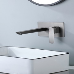 槍灰色全銅暗裝入牆式台盆冷熱水龍頭嵌入式洗臉盆預埋牆出水龍頭