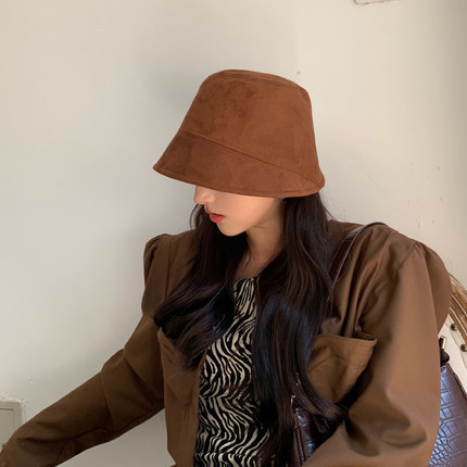 New Suede Fisherman Hat, Black Japanese Retro Hat, Women's Bare Face, Big Head Circumference, Autumn And Winter Face Enhancing Small Basin Hat_voghion.com