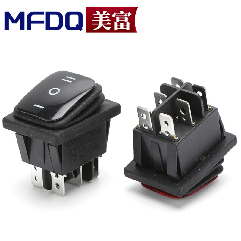 KCD4防水防尘一体船型开关 大功率六脚三档带灯船型翘板电源开关