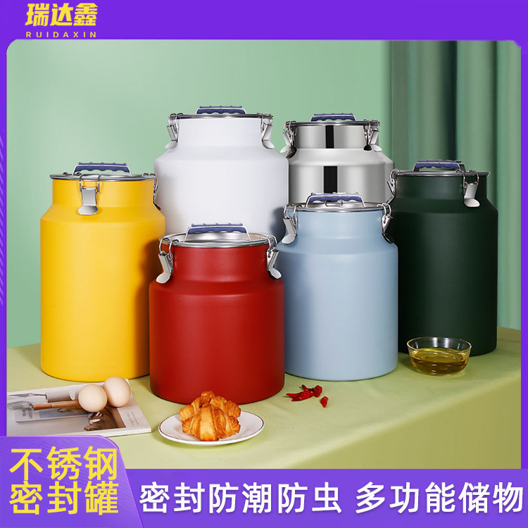 Tangki Penyimpanan Stainless Steel Beras Tangki Penyimpanan Teh Serangga Anti Traump Rumah Tangga Ember Biji Kopi Ember Segel Anggur Susu Ember Minyak