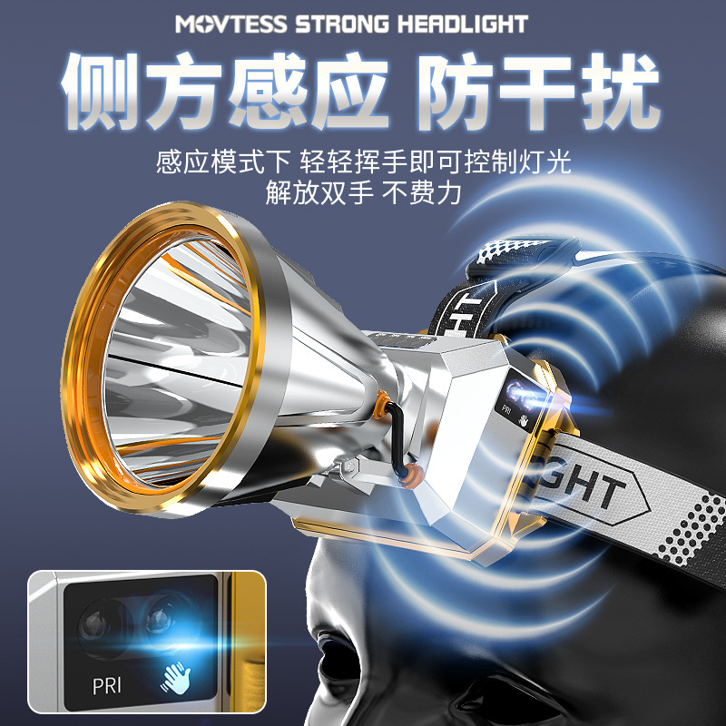 Faro de luz fuerte al aire libre gran luz Taza LED montado en la cabeza recargable lámpara de minero de pesca nocturna súper brillante linterna de sonda de Faro de inducción