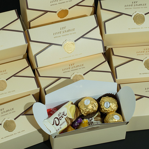 Wholesale souvenir box, simple ins style wedding candy box, creative Korean empty box, golden champagne color gift box