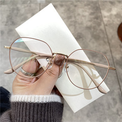 Student Myopia Glasses Men Korean Style Round Frame Stylish With Prescription Anti-Blue Light Radiation-Resistant High Definition Protective Glasses Women Non-Prescription