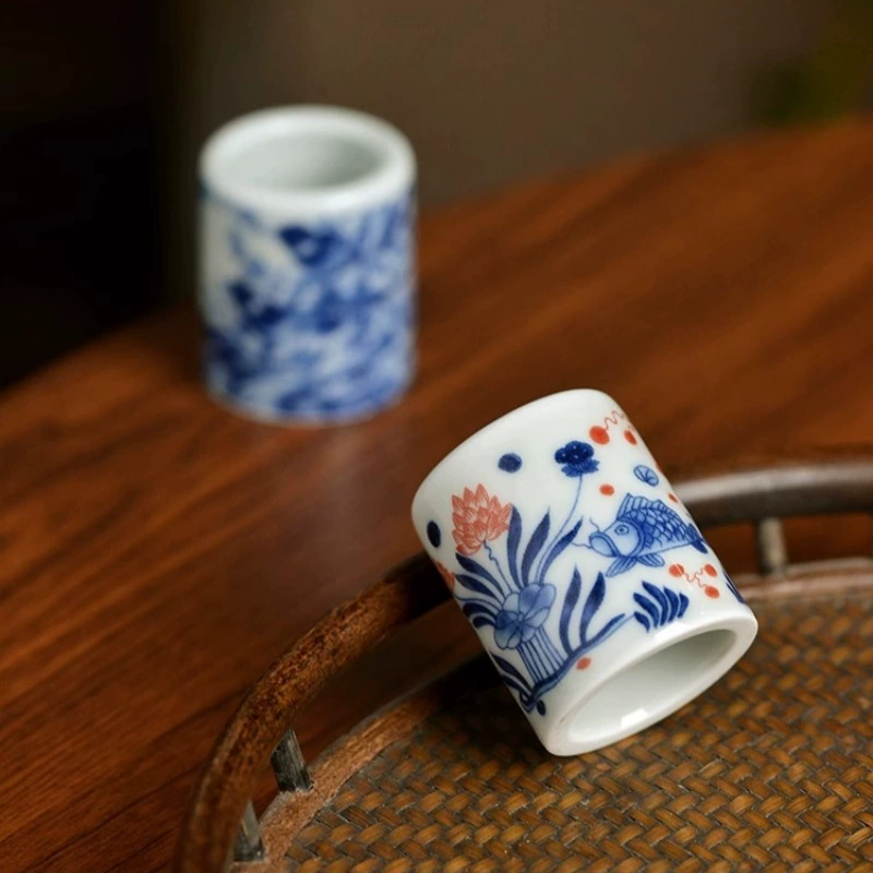 Цзиндэчжэнь синий и белый узор рыбы и водорослей гаечный ключ крышка пальца керамический фиолетовый глиняный горшок крышка лотка крышка чаша крышка чая коврик кунг-фу чайный сервиз аксессуары