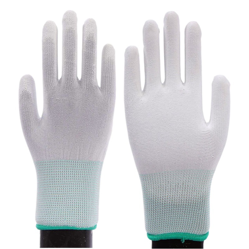 Guantes de palma recubiertos con los dedos de nailon blanco al por mayor, guantes recubiertos con los dedos de PU antiestáticos sin polvo, mano de seguridad laboral de taller electrónico