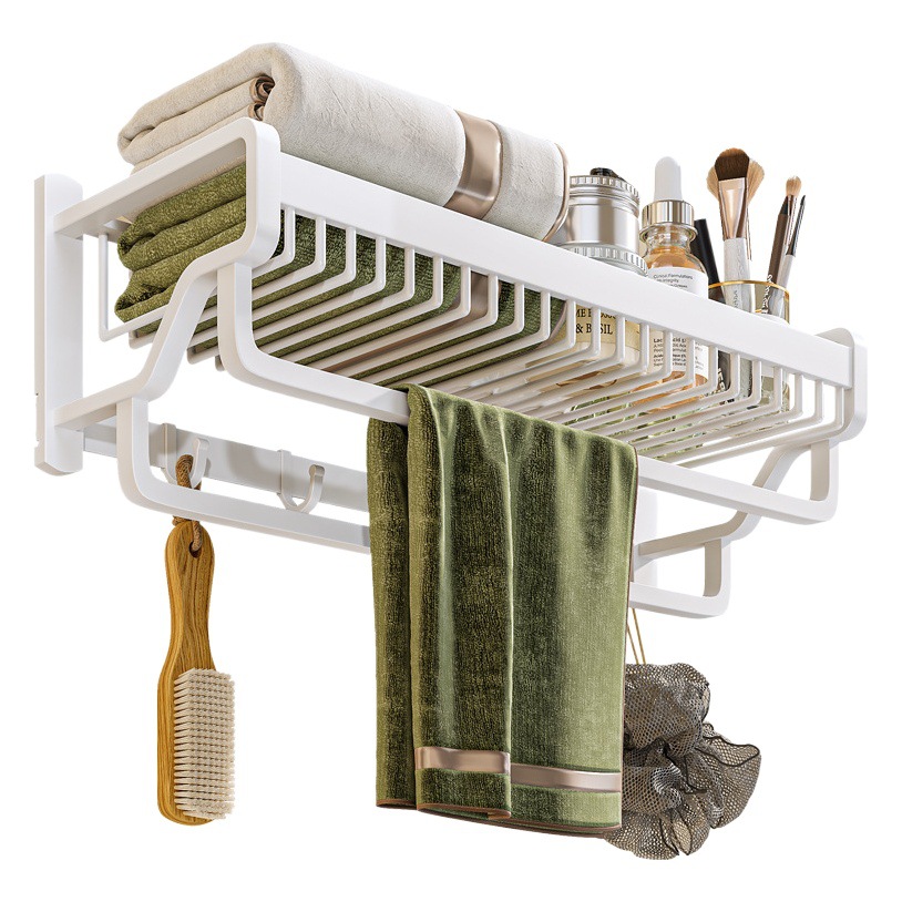 Baño blanco rack toalla rack espacio aluminio Punch-libre baño pared colgando inodoro Baño de almacenamiento toalla rack