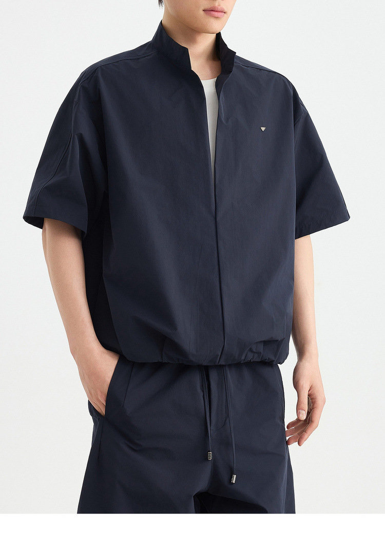 Bộ đồ thể thao nam 2 mảnh áo sơ mi cổ đứng không nút phối quần short — Quần Short Màu Xanh Đen (91680) chi tiết 24