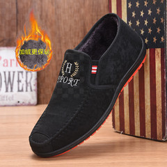 冬季新款老北京布鞋男款加絨加厚一腳蹬散步棉鞋豆豆鞋百搭休閒鞋