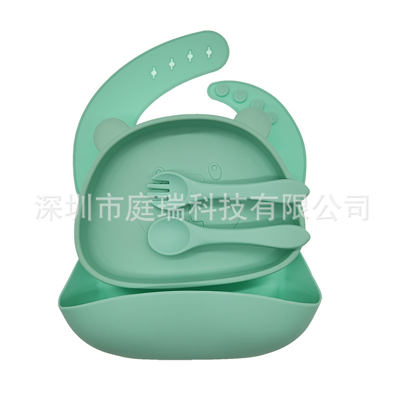 Menta (Bib + Placa de oso + cuchara Tenedor de silicona)