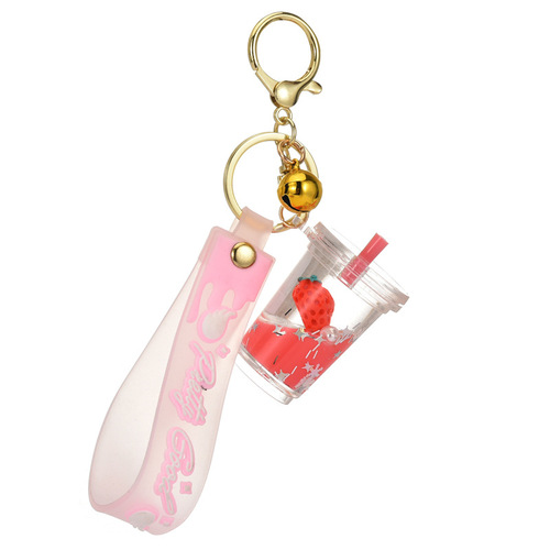 Creative Acrylic Oil Painting Fruit Milk Tea Cup Keychain for Men and Women, Car Bag Keychain Wholesale