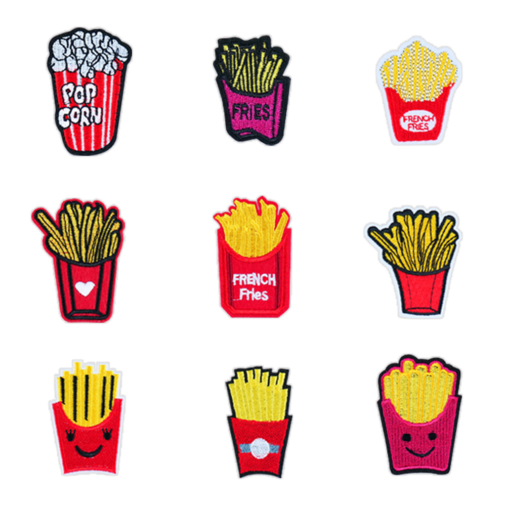 电脑绣花薯条爆米花系列刺绣布贴箱包鞋帽装饰绣花章补丁贴