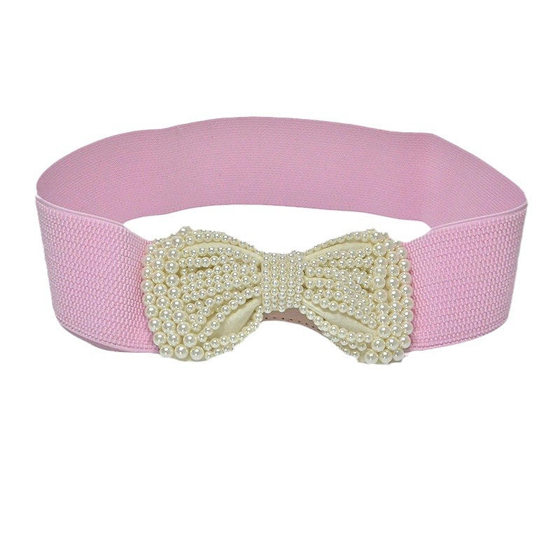 Neuer elastischer Gürtel für Damen, modischer Taillengürtel, vielseitiger Damengürtel mit breiter Perle und großer Schleife_voghion.com