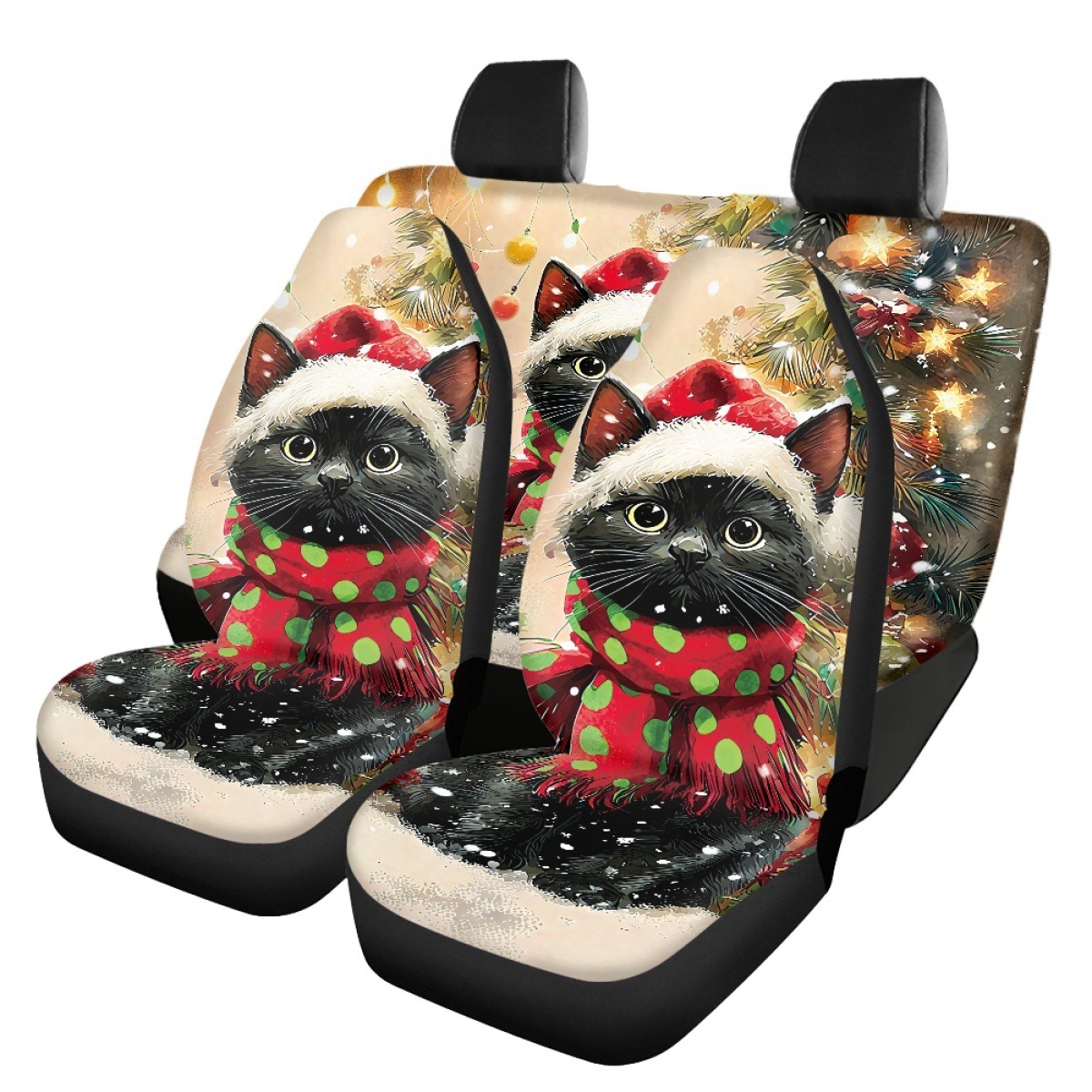 Cross-border Amazon Christmas-themed cat car seat covers, front and rear seat protectors, car interior decorations